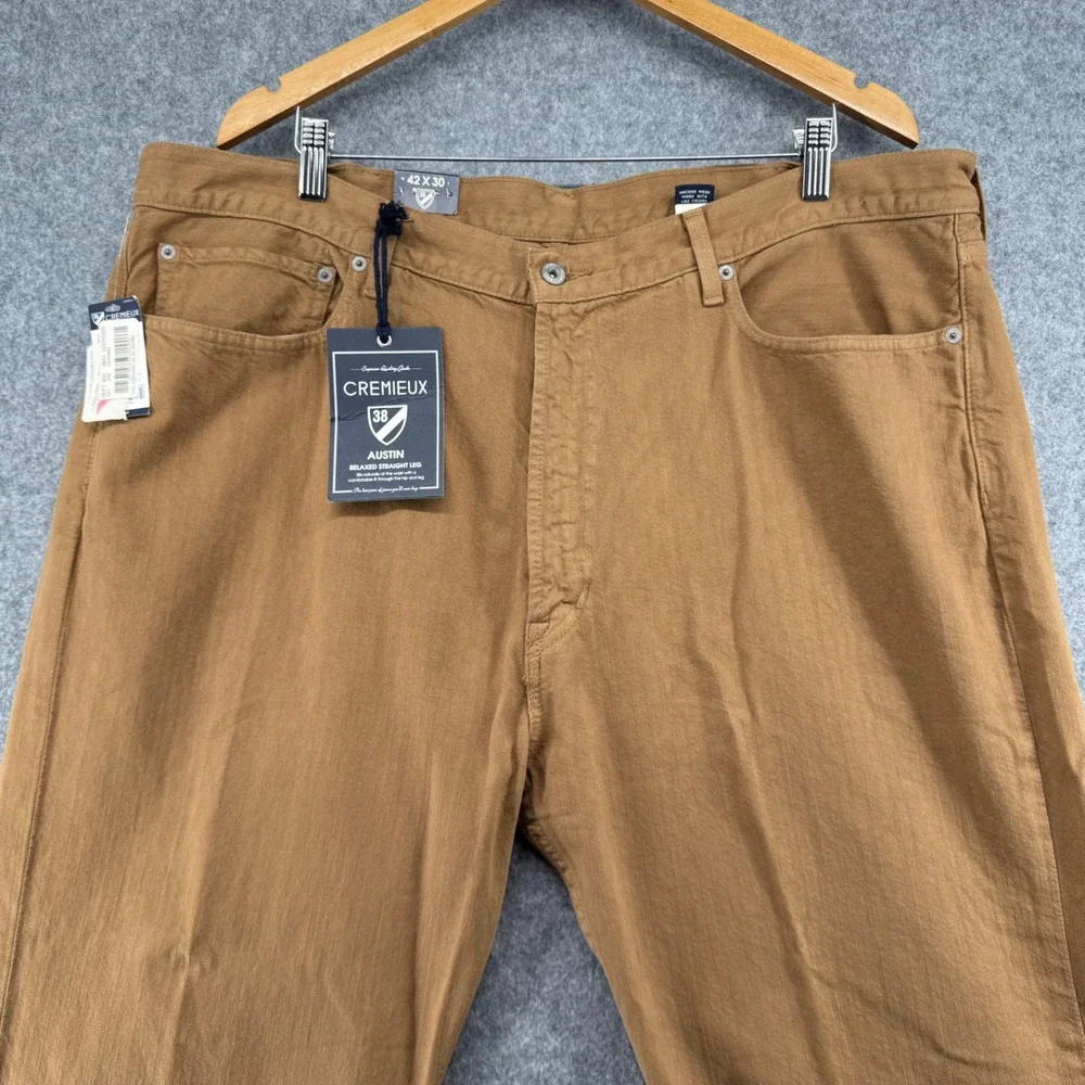 NEW Cremieux Austin Jeans Mens 42x30 Brown Relaxed Straight Leg Denim